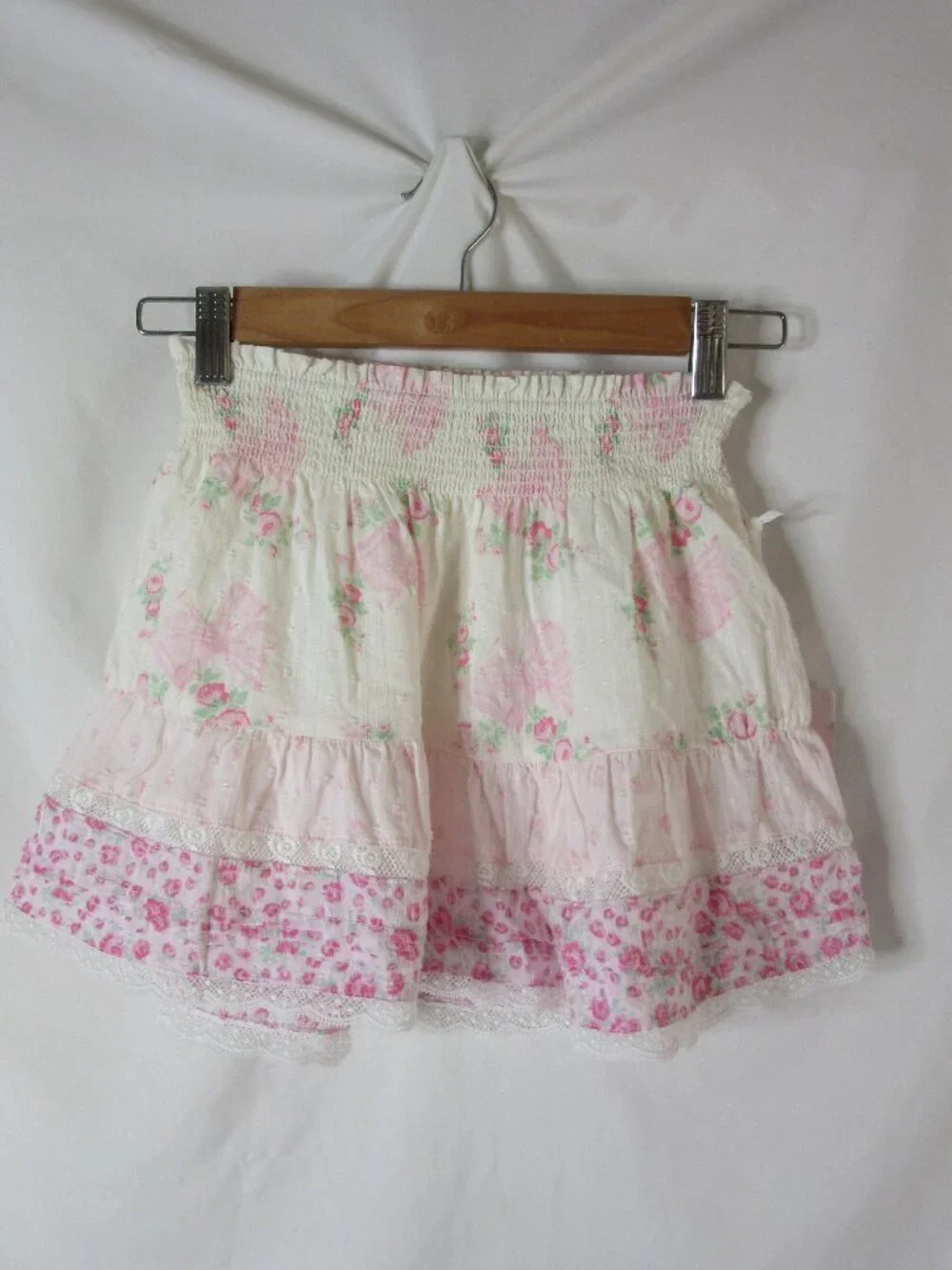 LoveShackFancy Girl's Mini Skirt Short Pink Floral Bows Lace Clara Size 8 NWT